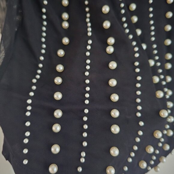 Moa Moa Sheer Elegant Black Pearl Embellished Top - Picture 2 of 3